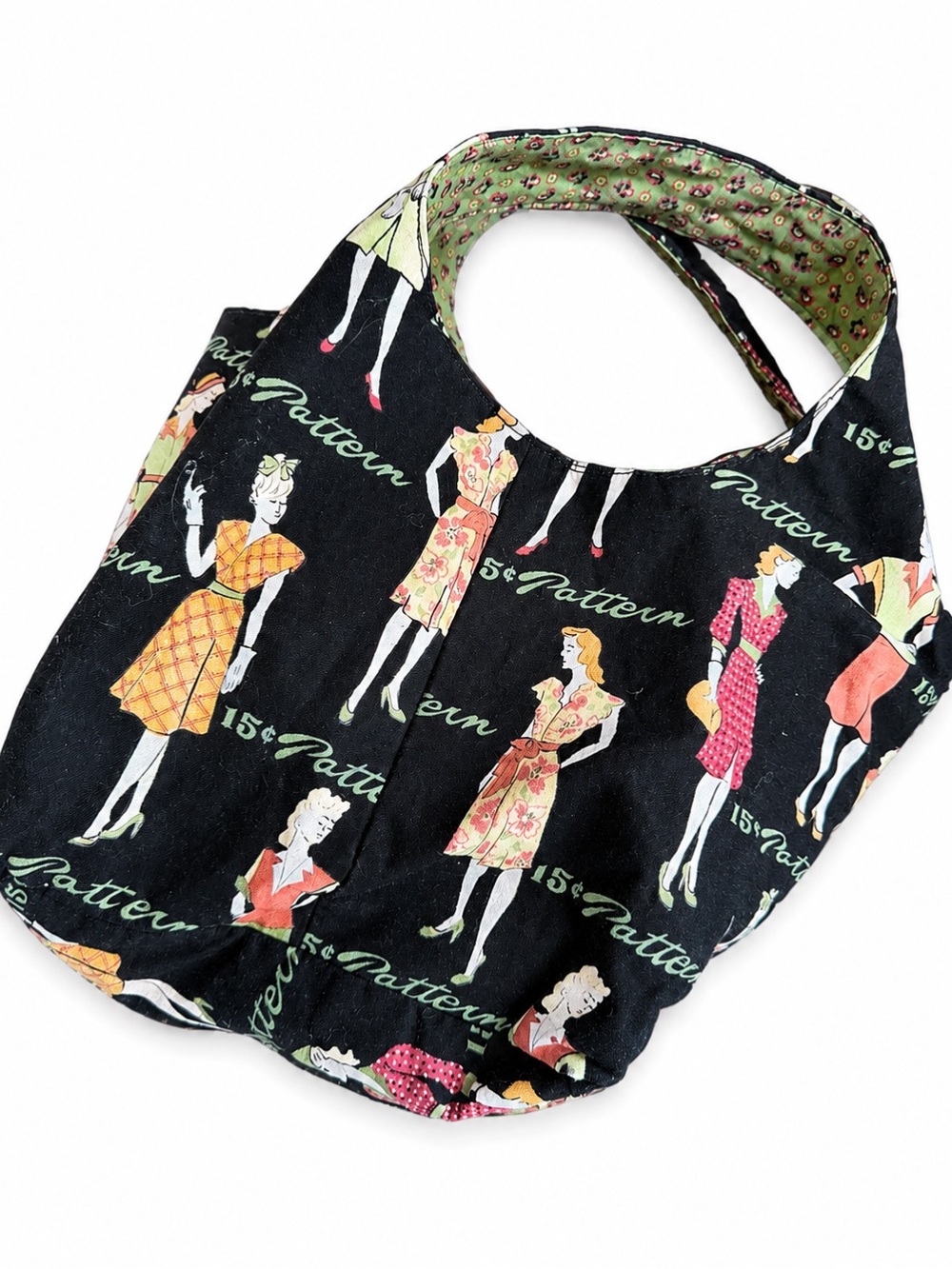 Handmade Reversible Vintage Sewing Pattern Print Tote Bag